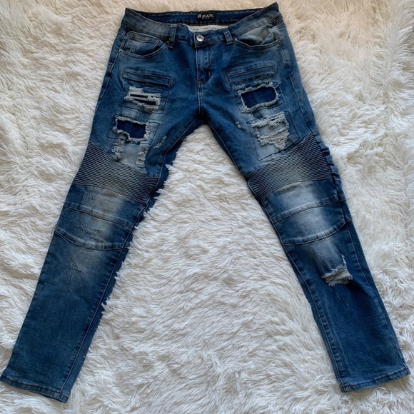 MENS CJ BLACK PREMIUM DISTRESSED SKINNY FLEX Dark Blue Wash JEANS - Picture 1 of 9